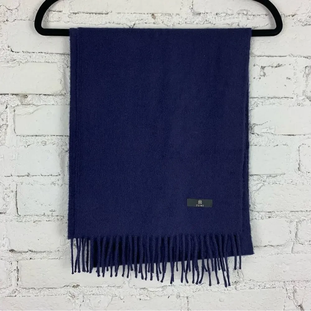 Tumi Navy Blue Alpaca Wool Fringe Scarf